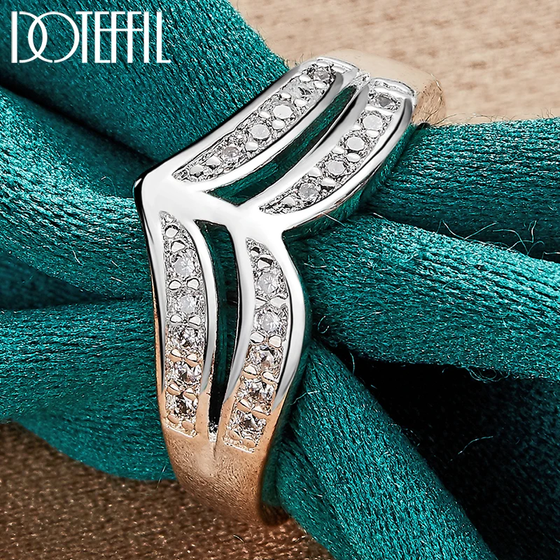 

DOTEFFIL 925 Sterling Silver Double Line AAA Zircon Ring For Women Man Fashion Wedding Engagement Party Charm Jewelry