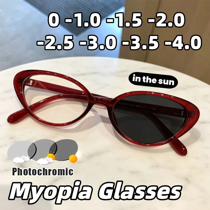 

New Retro Cat-Eye Frame Photochromic Myopia Glasses Stylish Outdoor Travel UV-Protective Sunglasses Minus Diopter 0 To -4.0