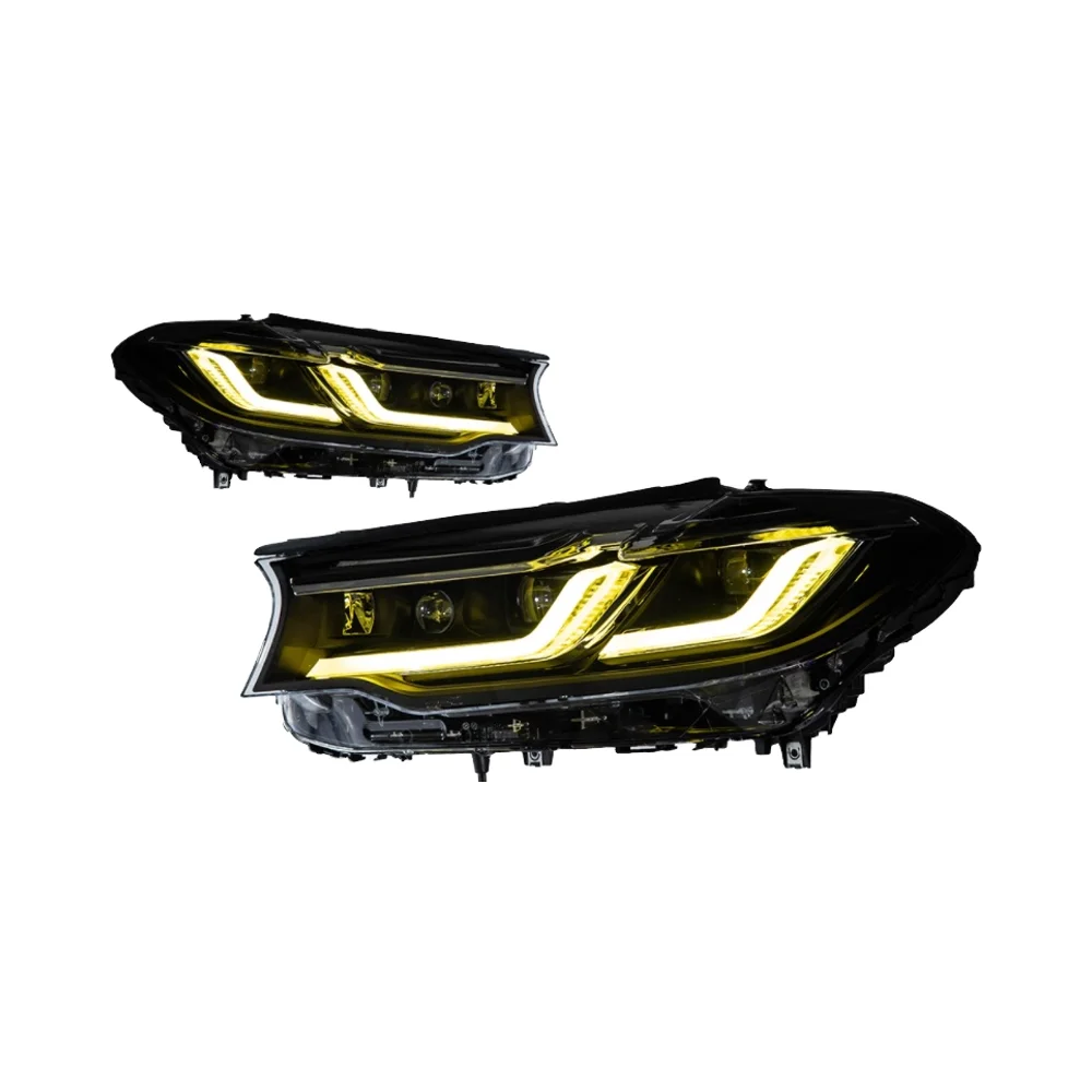 Headlight for BMW 5Series G30 F90 Pre-Lci Upgrade LCI Blue Black Eyebrow Double-color DRL Yellow White Switch Front Light