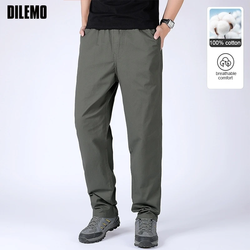 Premium 100% cotone non stirabile traspirante primavera autunno elastico cargo dritto moda casual sport pantaloni lunghi larghi pantaloni da uomo
