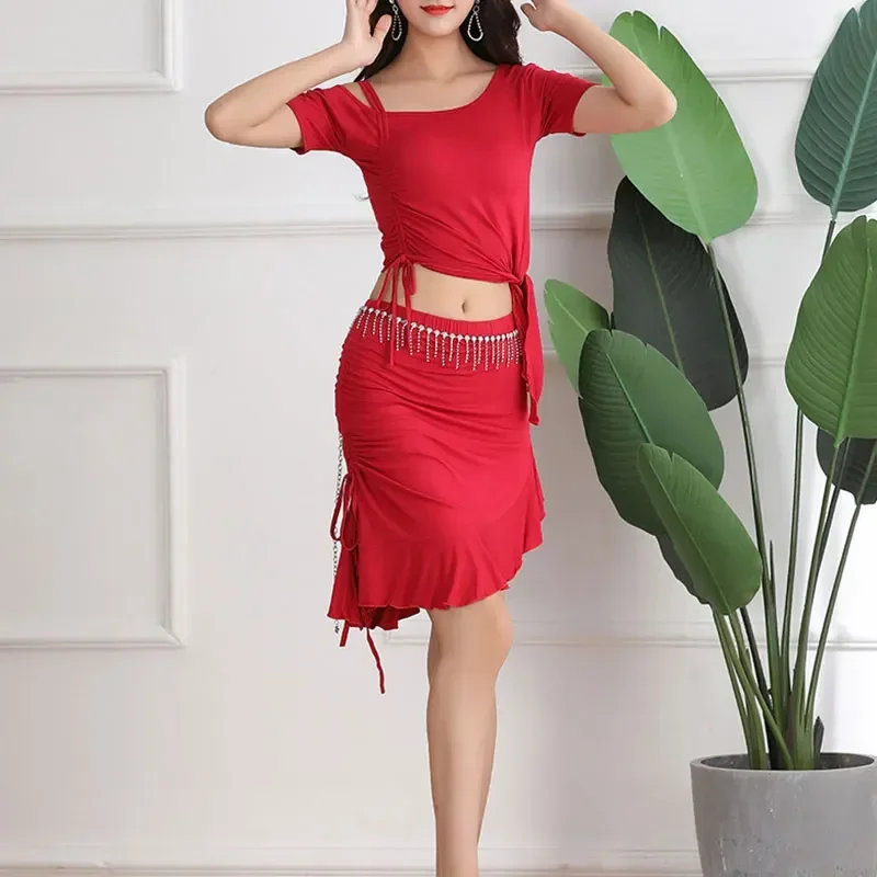 Conjunto de Ropa de Danza del Vientre Elegante para Mujer, Top y Falda Dividida, Traje de Entrenamiento, Ropa de Danza Oriental para Adultos, Ropa para Clases de Danza