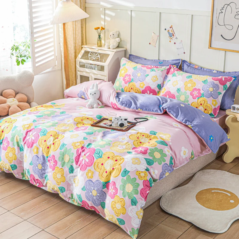 Colorful Floral Duvet Cover Oil Painting Style Quilt Cover Skin-friendly Comfortable 100% Cotton Queen King Bedding Set Washable