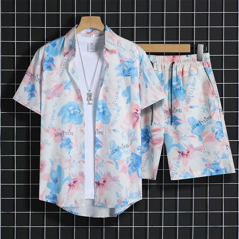 Men's Printed Sports Suit Shorts And Shirts Set Seaside Vacation Couple's Outfit Casual Matching Set