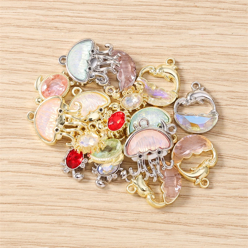 5 Stück niedliche Kristall-Anhänger mit Meerestier-Motiven (Schildkröte, Krabbe) für die Schmuckherstellung, Ohrringe, Anhänger, Halsketten, DIY-Handarbeiten, Bastelzubehör – Detail 3