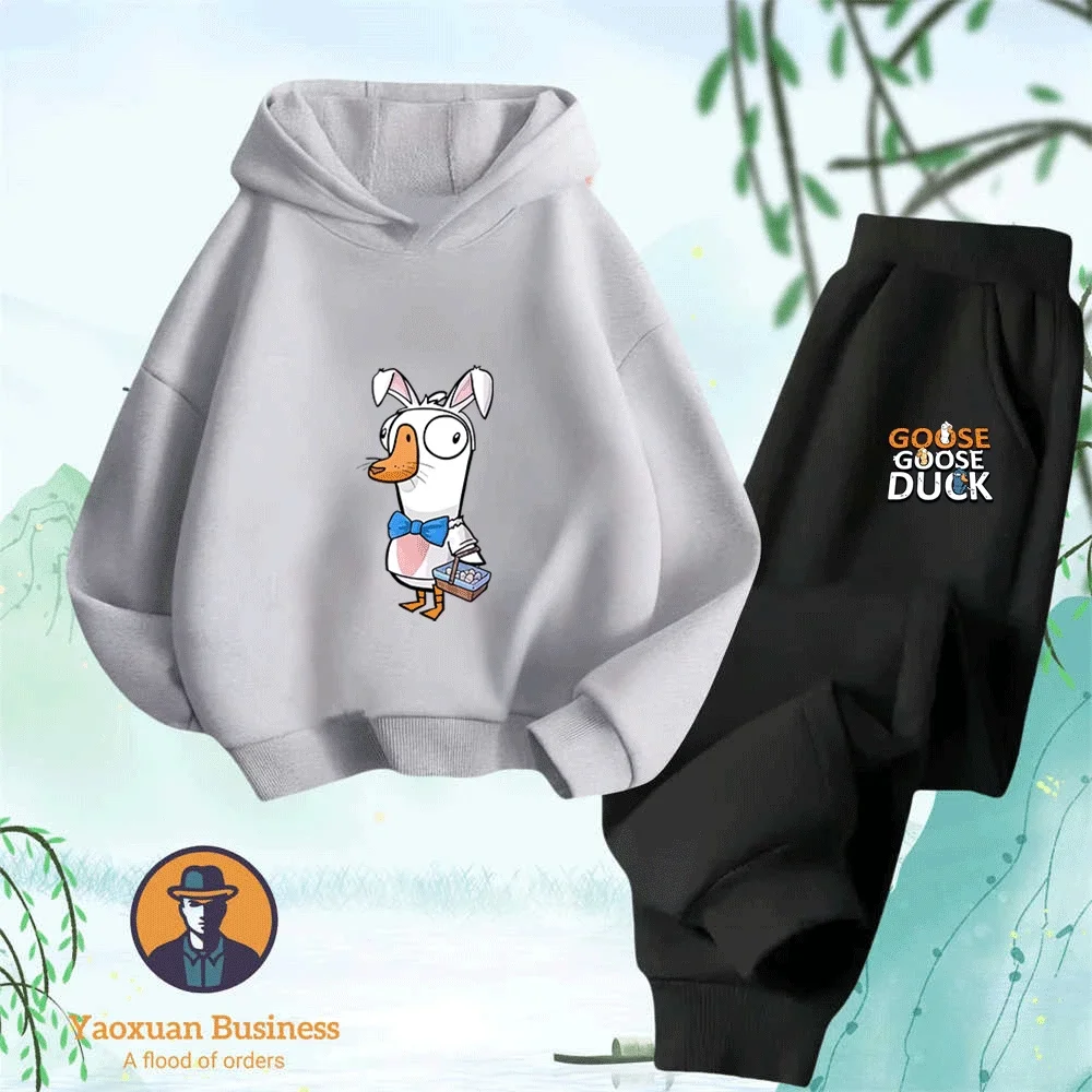 

Best Seller 2025 Goose Goose Duck Boys Girls Children 2-Piece Hoodie Set Cute Cartoon Print Windproof Warm Autumn Winter Stylish