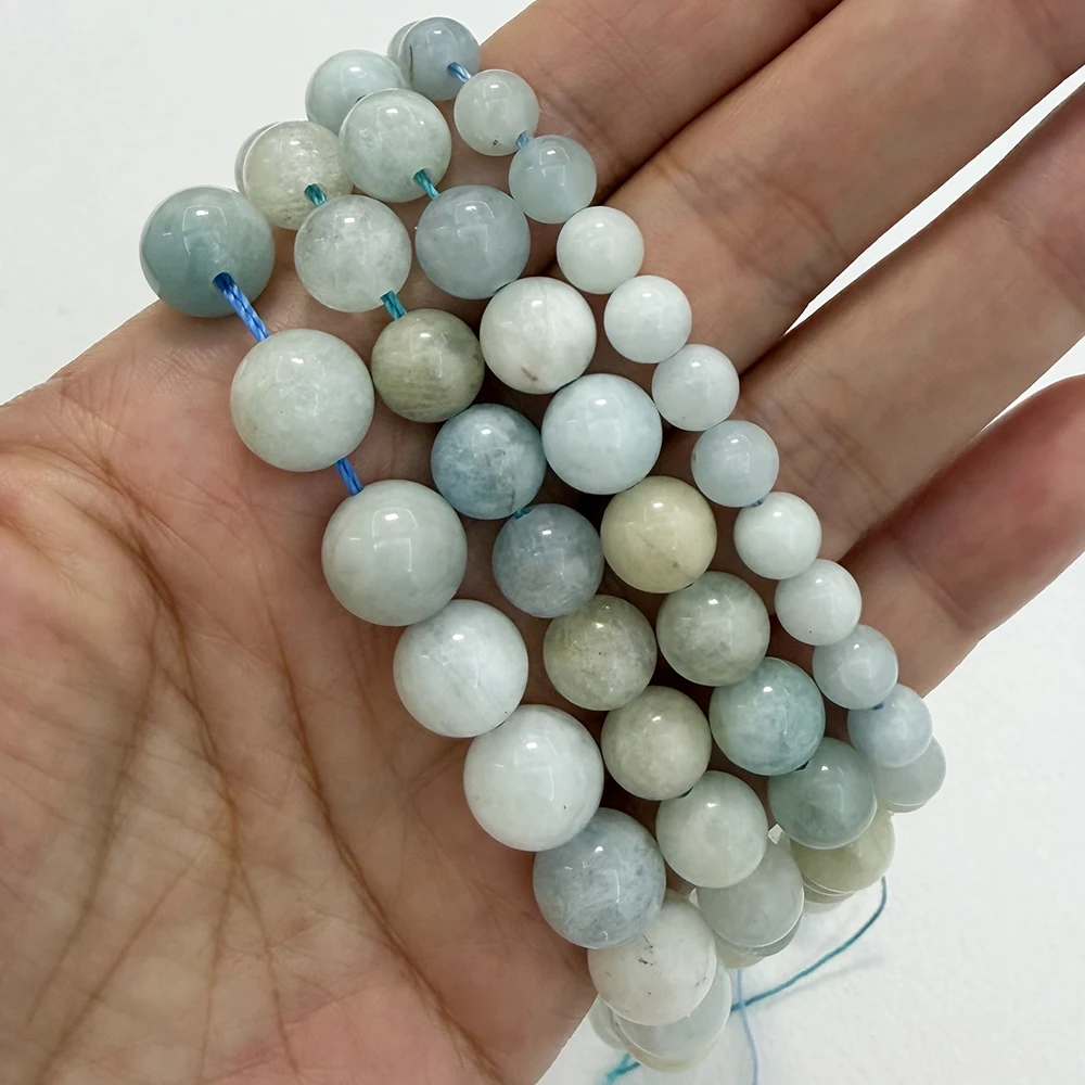Natural Stone Brazil Mixed Aquamarine Aeroides Round Loose Beads 6 8 10 MM Pick Size 15