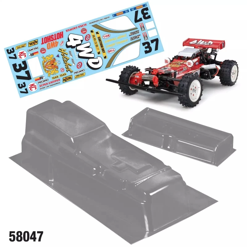 

1/10 scale R/C 4WD Off Road Racer Clear lexan body w/Rear spoiler and decal sheet for Tamiya Hotshot spare part