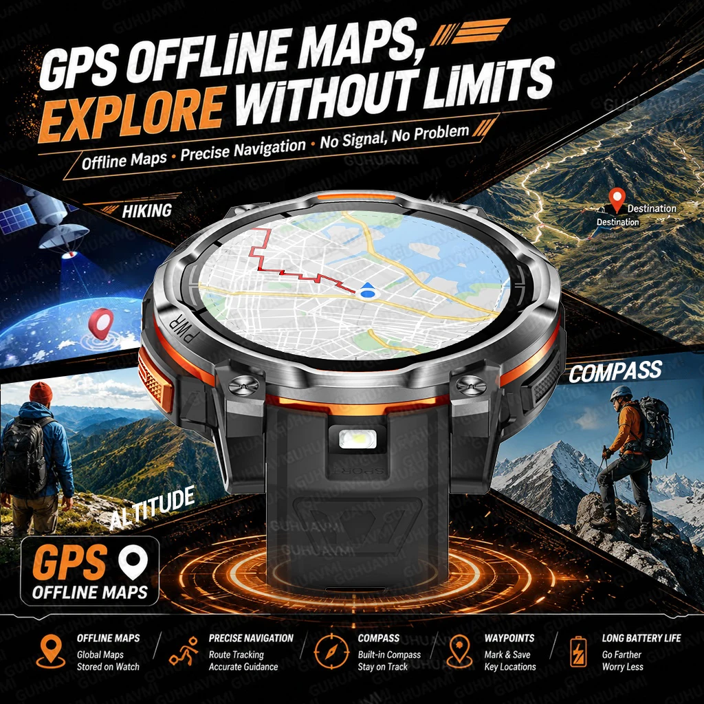 New GPS Outdoors Local Map Military Smart Watch Men 1.46