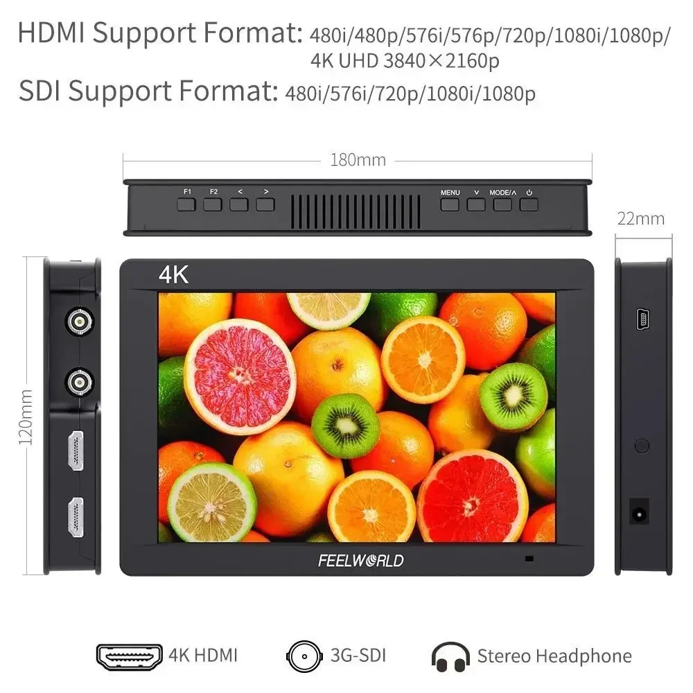 Feelworld FW703 3G SDI HDMI 4Kカメラフィールドモニター 7インチIPSフルHD 1920x1200 ポータブルDSLRモニター (キヤノン、ニコン、ソニー対応)