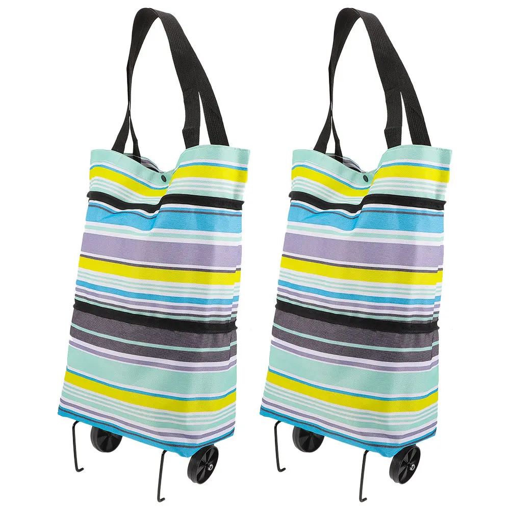 

2Pcs Foldable Wheeled Tote Bag for Women Rolling Shopping Cart with Smooth Wheels Mdf Polyester PP Materials Bag with Wheels