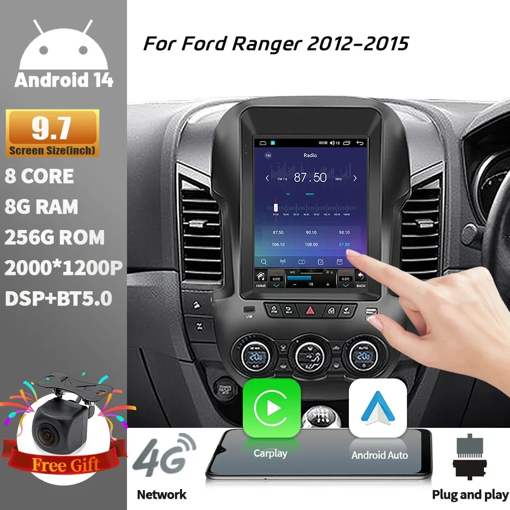 

9.7inch Android 14 For Ford Ranger 2012-2015 Car Radio Wireless BT Carplay Navigation 4G GPS Android Auto Head Unit Touch Screen