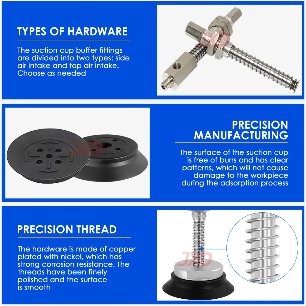 JXD Heavy-Duty Industrial Top-Air-Inlet Vacuum Suction Cup ZPT32/63/100H-J25/50-A18 High-Strength Suction Cup Buffer Fitting Set