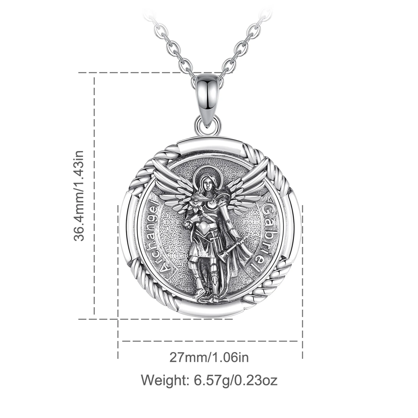 Eudora 925 Sterling Silver Saint Gabriel Archangel Necklace Vintage Medallion Amulet Pendant Religious Jewelry Men Fine Gifts