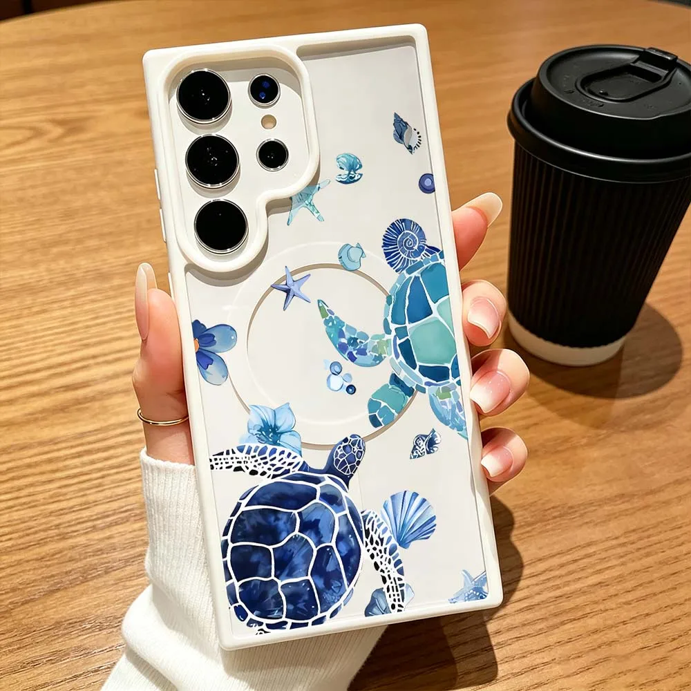 Marine Animals Illustration Wireless Charge Magnetic Magsafe For Samsung Galaxy S26 S25 S24 S23 S22 FE Ultra Plus Phone Case