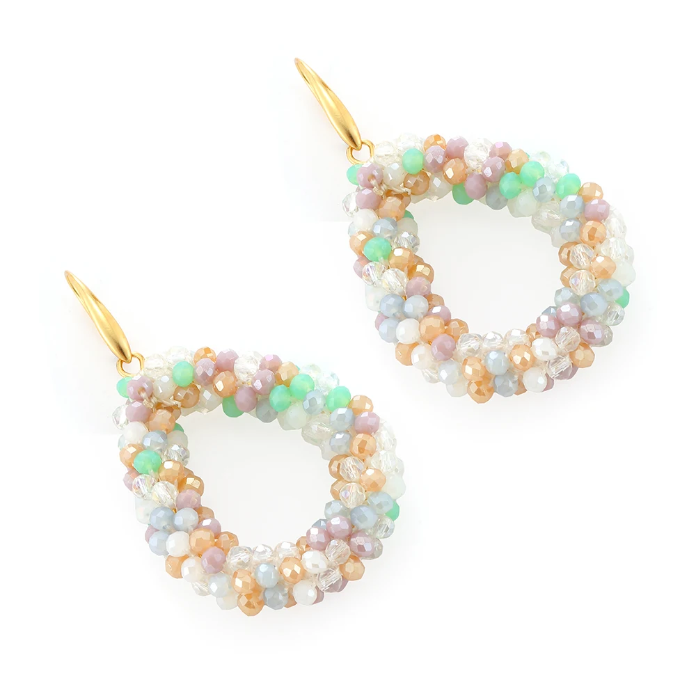 INKDEW Mischfarbe Große Tropfen Ohrringe Bunte Perle Handgemachte Threading Kristall Ohrringe für Frauen Geschenk Wasser Tropfen Schmuck EA004