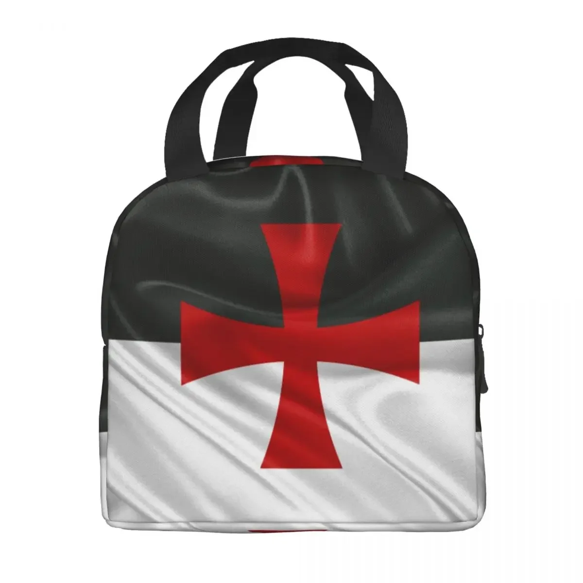Custom Flag Of Knights Templar Insulated Lunch Bag for Outdoor Picnic Medieval Crusades Cross Portable Thermal Cooler Bento Box