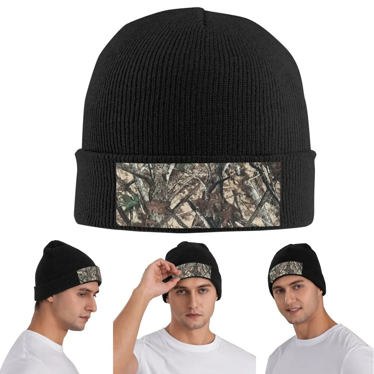 Camouflage With Leaves And Branches Print Warm Knitted Cap Winter Knit Bonnet Hat Skullies Beanies Hip Hop Caps for Unisex