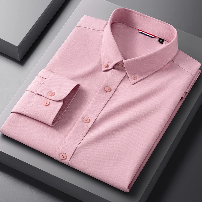 Men Linen Cotton Long Sleeve Shirts Solid Color Soft Korean Designer Casual Tops Breathable Loose Daily Wear New Arrival
