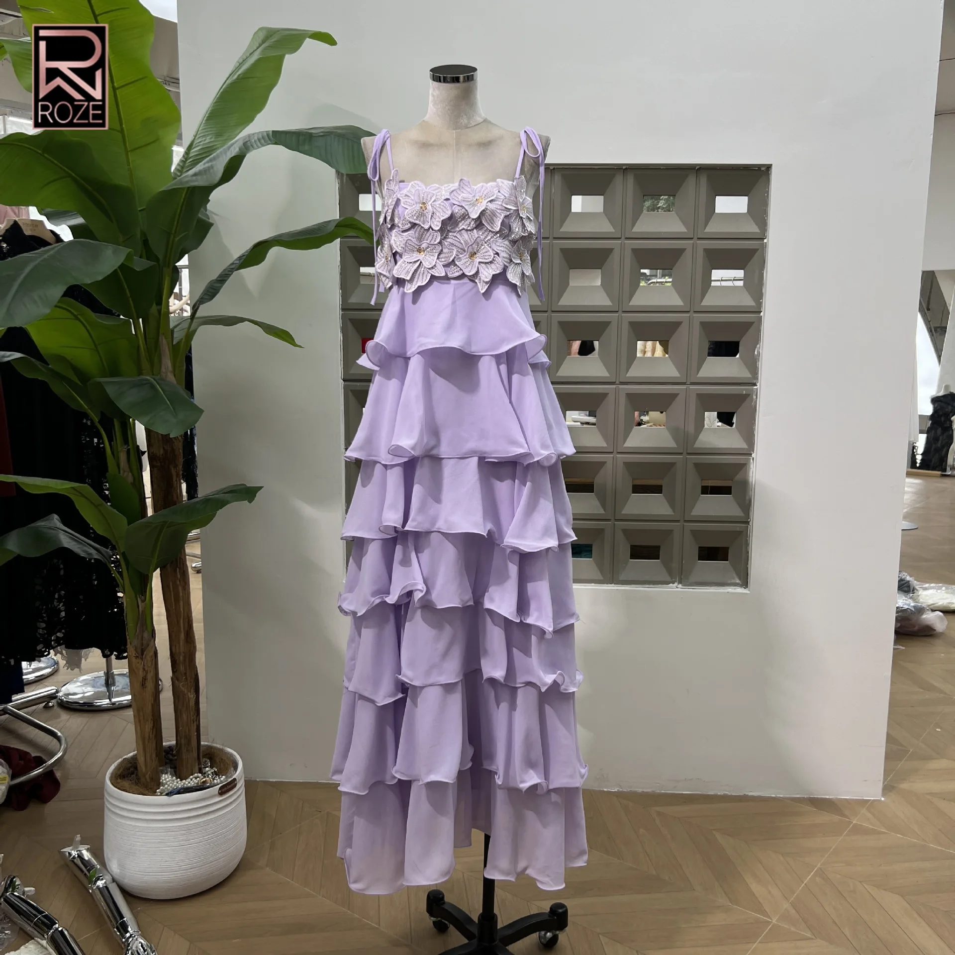 "Vestido maxi feminino em camadas com contas – vestido espartilho simples de cor sólida com faixa na cintura