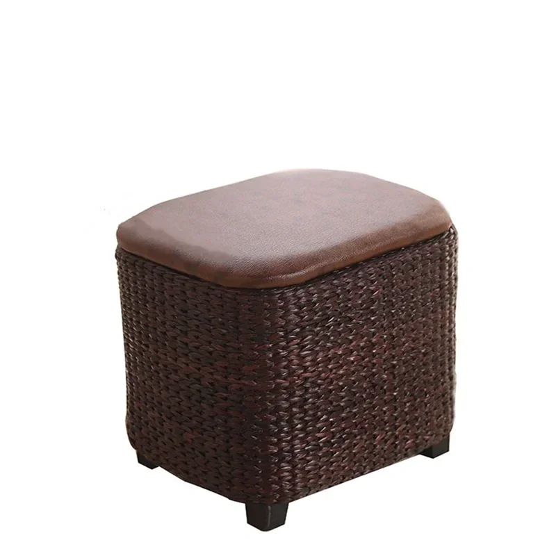 Straw rattan weaving storage stool, multi-functional shoe cover , stool at the door, change shoes