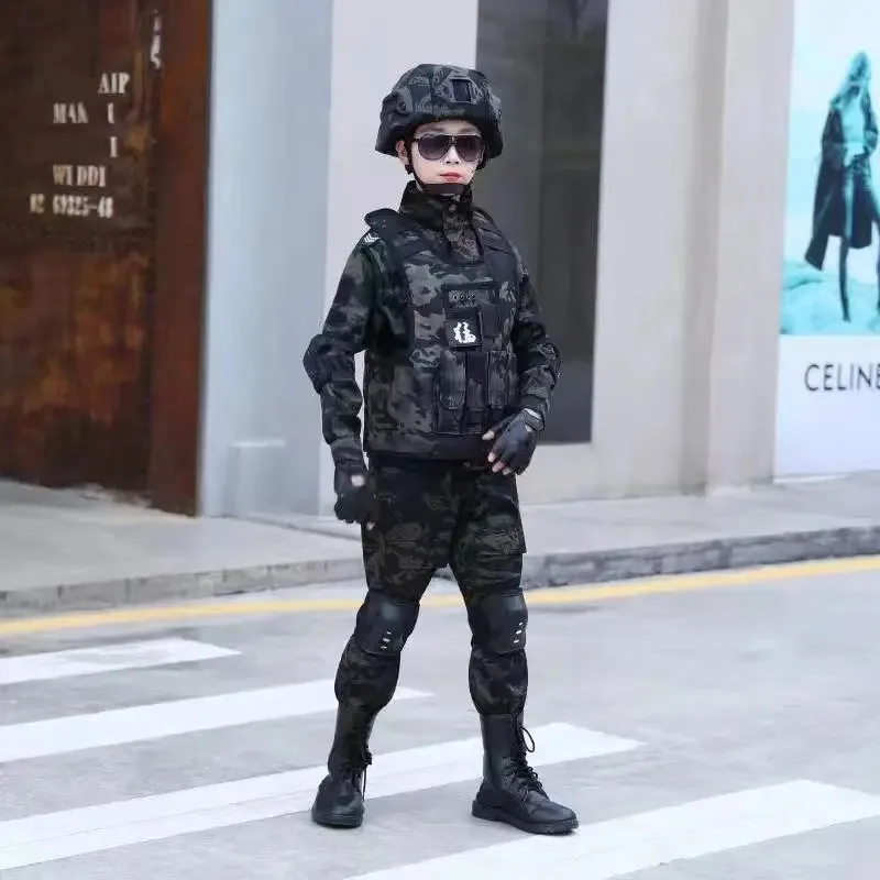 New Children\'s Special Forces Combat Uniform New Camouflage Training Suit Black Eagle Camouflage Suit Performance Suit