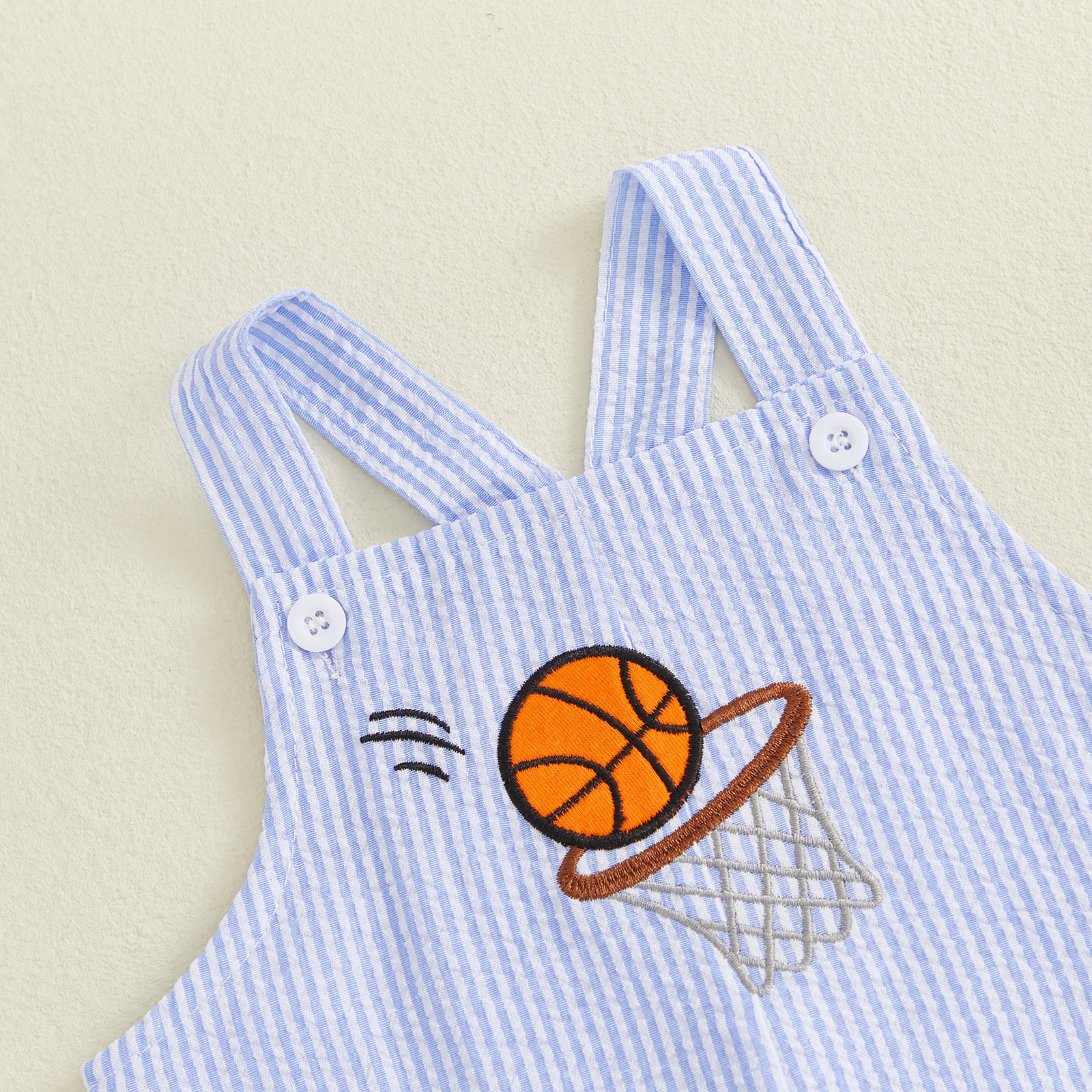 Toddler Boys Summer Overalls Adorable Baseball Themed Embroidery Striped Sleeveless Square Neck Jumpsuit