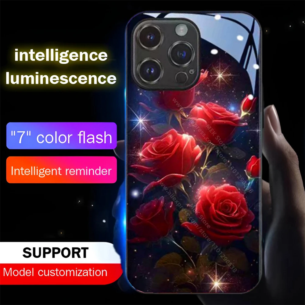 

Pretty Red Roses Led Light Phone Case Call Flash Glitter Cover For Samsung S24 S23 S22 S21 S20 FE Note 10 20 Plus Ultra A54