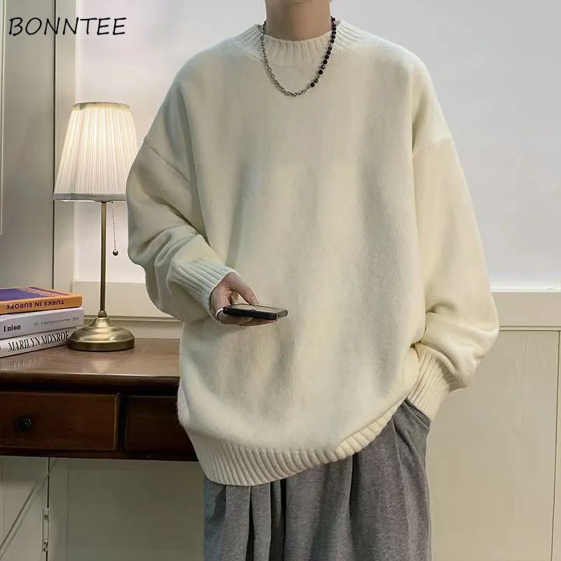 

Однотонные пуловеры для мужчин, свободные теплые вязаные винтажные свитера для пар, универсальная уличная одежда, повседневная красивая повседневная одежда свитер Мужской