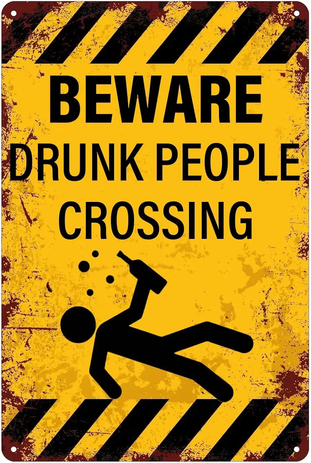 Beware Drunk People Crossing Warning Metal Signs, Funny Bar Signs Retro Wall Decor for Garage Home Kitchen Man Cave De