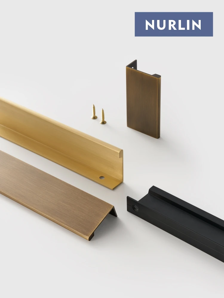 Nurlin Solid Brass Cabinet Drawer Cabinet Door Handle Comfortable Rounded Edge Lip Pull Extended Length Bronze Color
