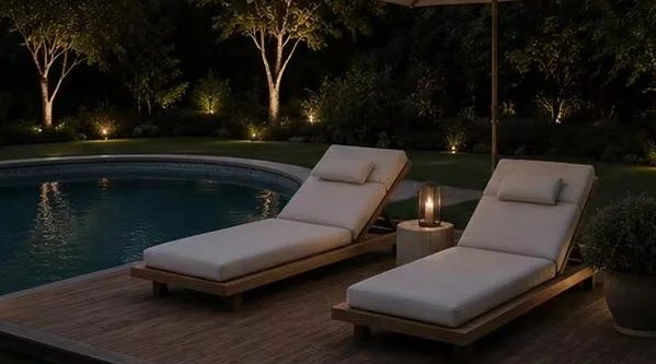Teak wood outdoor lounge chair, swimming pool, reclining bed, villa, outdoor courtyard, outdoor waterproof, sun protection