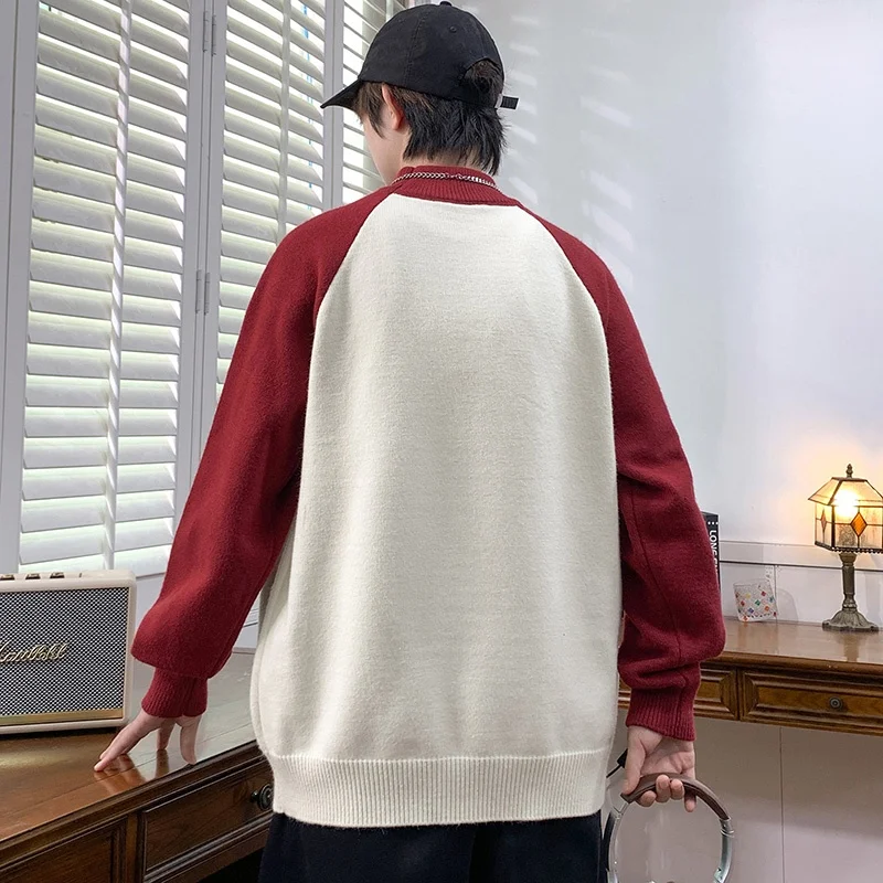 

Модный лоскутный вязаный свитер с высоким воротником, осень-зима, новый Sle для подростков и мужчин, большие размеры, полиэфирное волокно Ciwalk