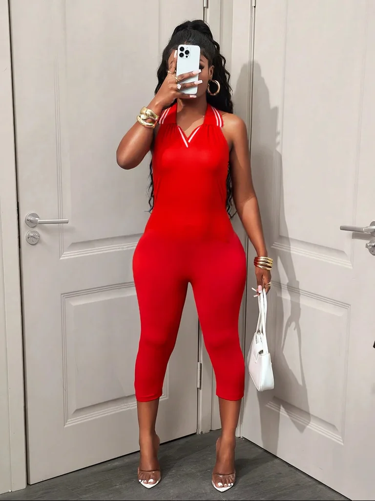 

Weird Puss Backless Jumpsuit Women Sporty V-Neck Summer Hipster Halter Sleeveless Stretch Streetwear Activity Casual Overalls