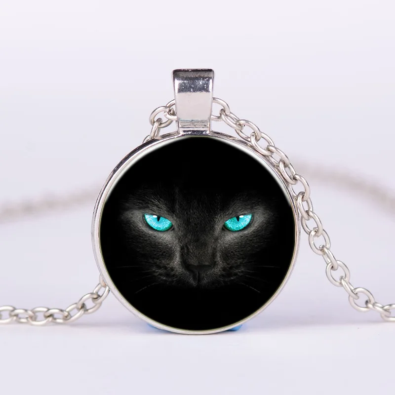 Blue Eye Black Cat Glass Pendant Necklace Women and MenFashion Sweater Chain