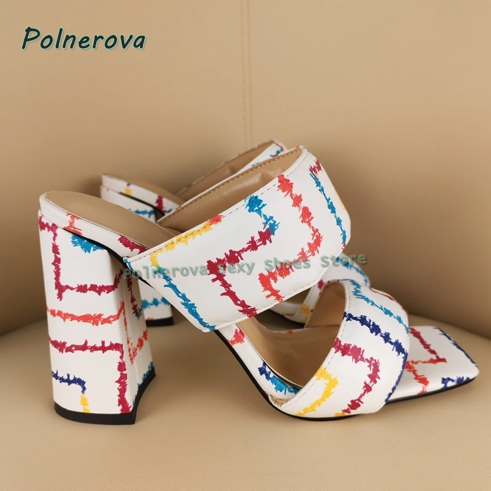 Square Toe Multi Color Slippers Open Toe Block Heels Slip On Shallow Fashion Women Summer Slides 2026 Party Dress Shoes Trend