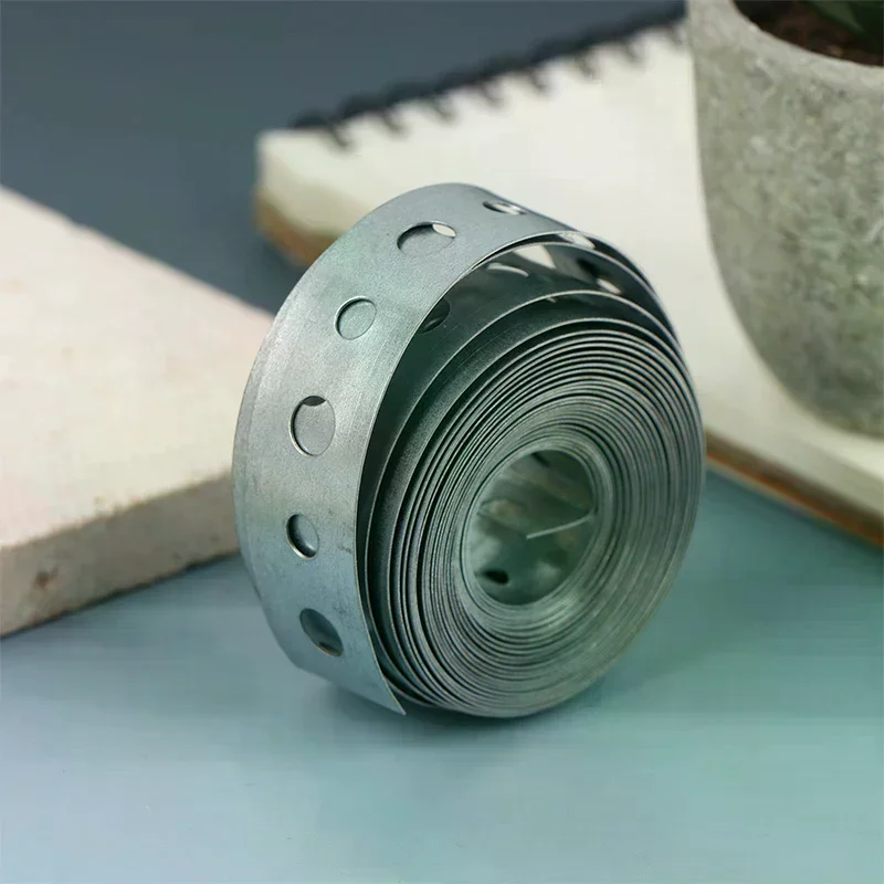 1 Roll Galvanized Steel Tape Hanger Strap Pre-Punched Multi-Slot Metal Tape For Pipe Supports Hanging And Sheet Metal Work