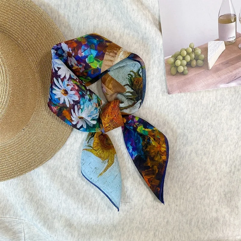 100% Cotton Square Scarf For Women print  Ribbons Headbands Bandana Female Bag Wrist Wrap Neckerchief Foulard view 6