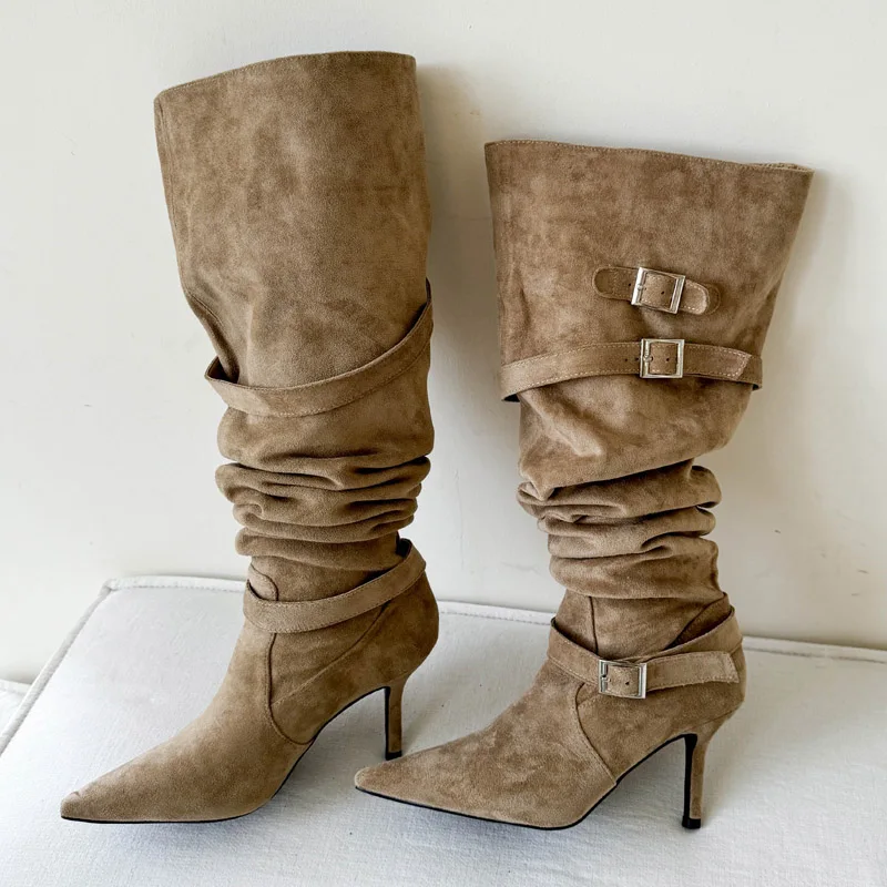 aneikeh-vintage-knee-high-boots-suede-pointed-toe-stiletto-heel-buckle-strap-decor-fold-pleated-long-boots-fashion-ladies-shoes