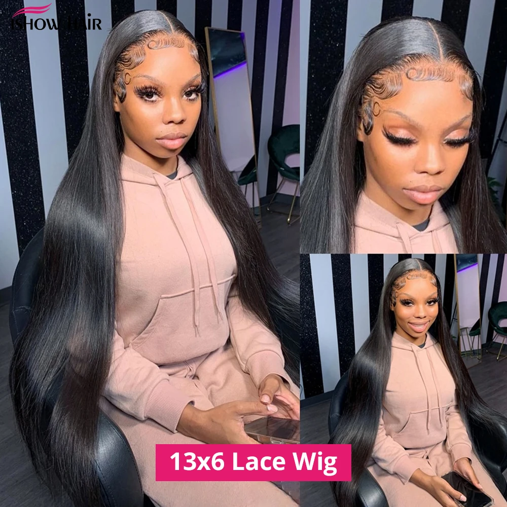 Ishow Full Lace Wig Human Hair 13x4 Transparent Lace Frontal Wig Pre Plucked Brazilian Straight Lace Front Wigs