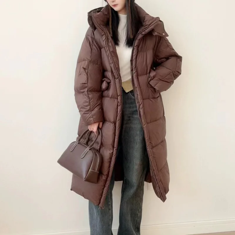 Long Women Jacket Hooded Coats Down Thick Windproof Warm Down Jackets Fashion Loose Outerwear Simple Puffer Winter Coat Female