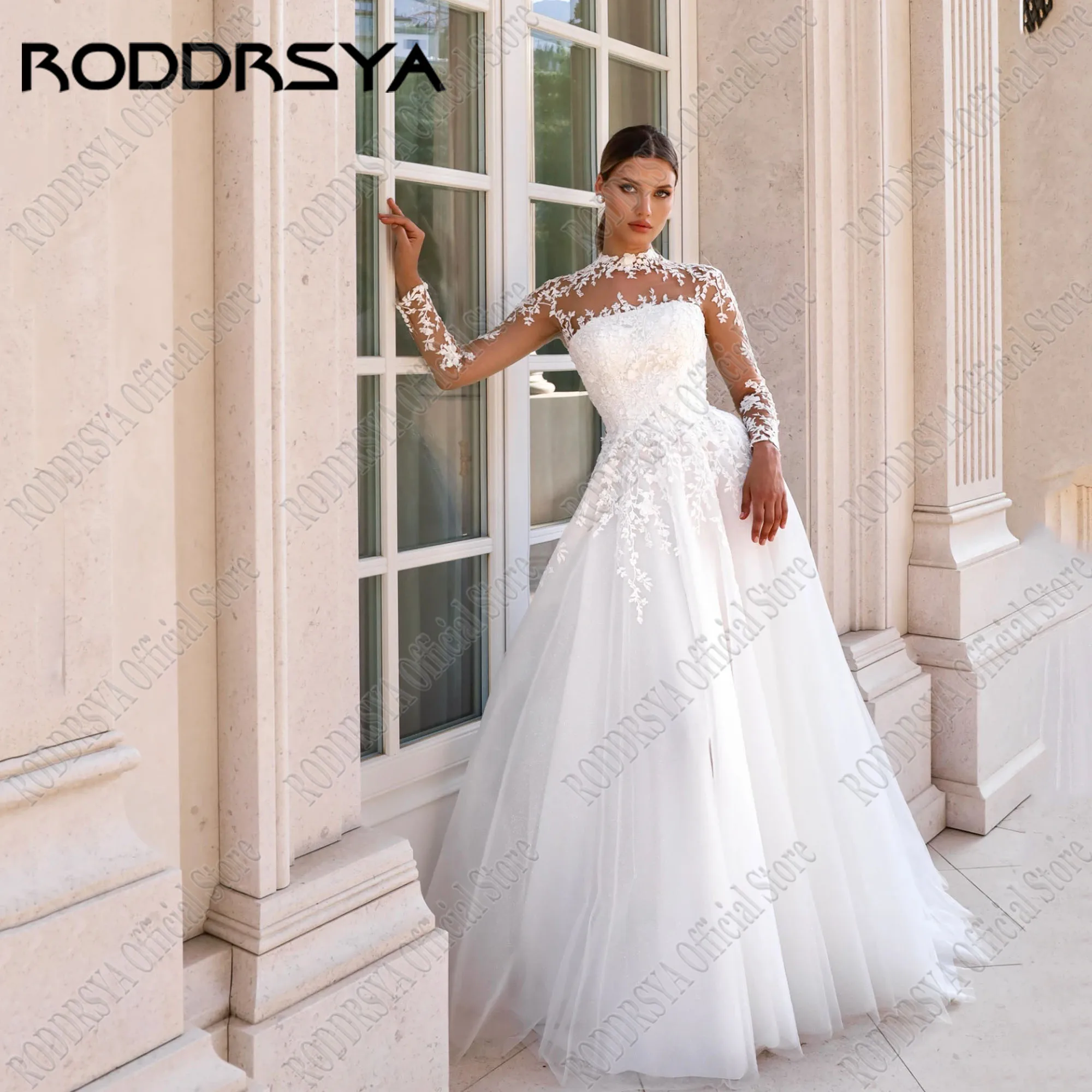 

RODDRSYA Customized Lace Wedding Dresses For Women Bride Long Sleeves 2025 Applique A-Line Luxury Bridal Gown Vestidos Novias