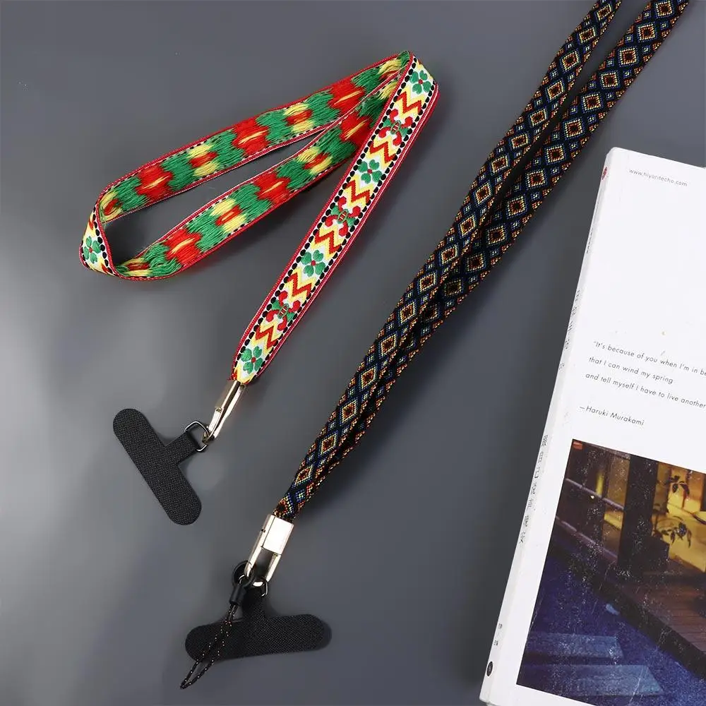 Universal Cross-body Phone Lanyard Ethnic Style Embroidery Mobile Phone Chain Extended Antifall Cellphone Strap Neck Hanging