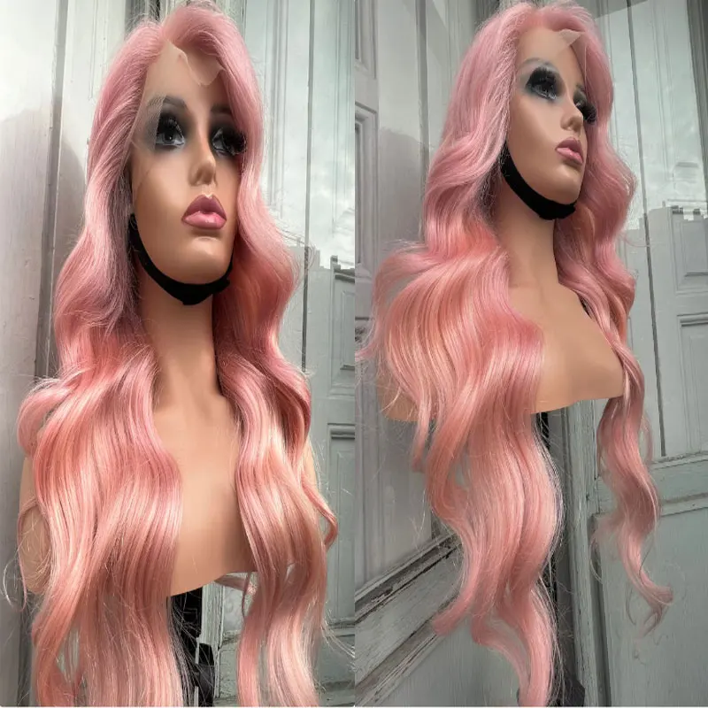 Peach Pink Loose Wave Hair Synthetic 13x4 Lace Front Wigs Glueless High Quality Heat Resistant Fiber Hair Free Parting For Women