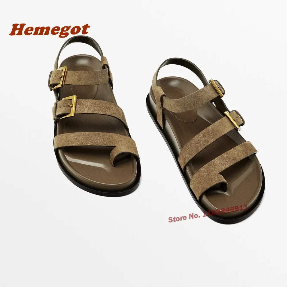 Buckle Slingback Brown Sandals Pinch Toe Flat with Casual Leather Women\'s Sandals Summer Gladiator Vacation Shoes Newest 2024