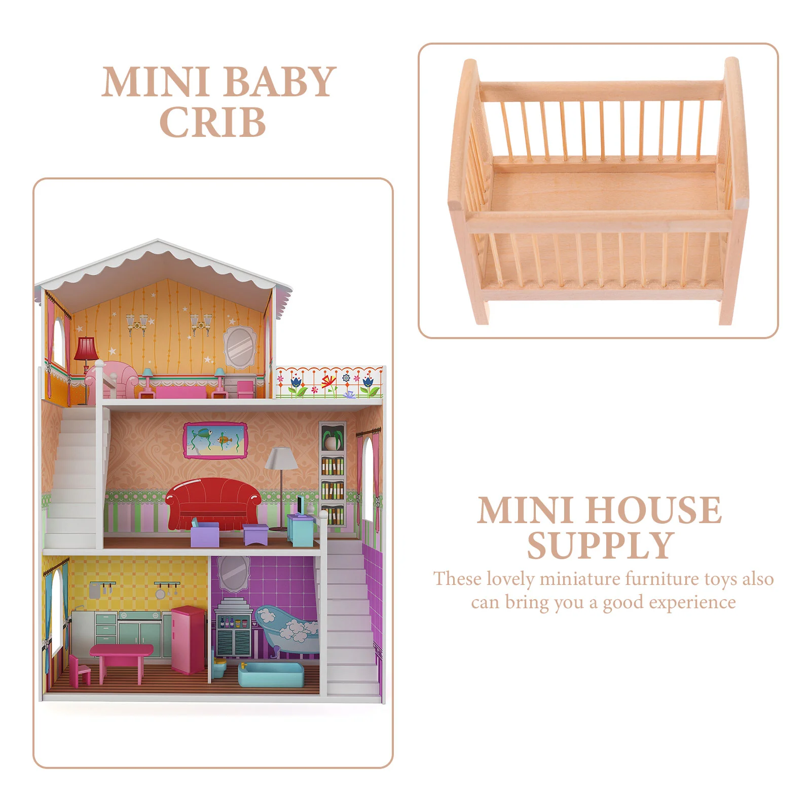 Crib Mini House Furniture Miniature Bed for Dolls The Toy Baby Model Adornment