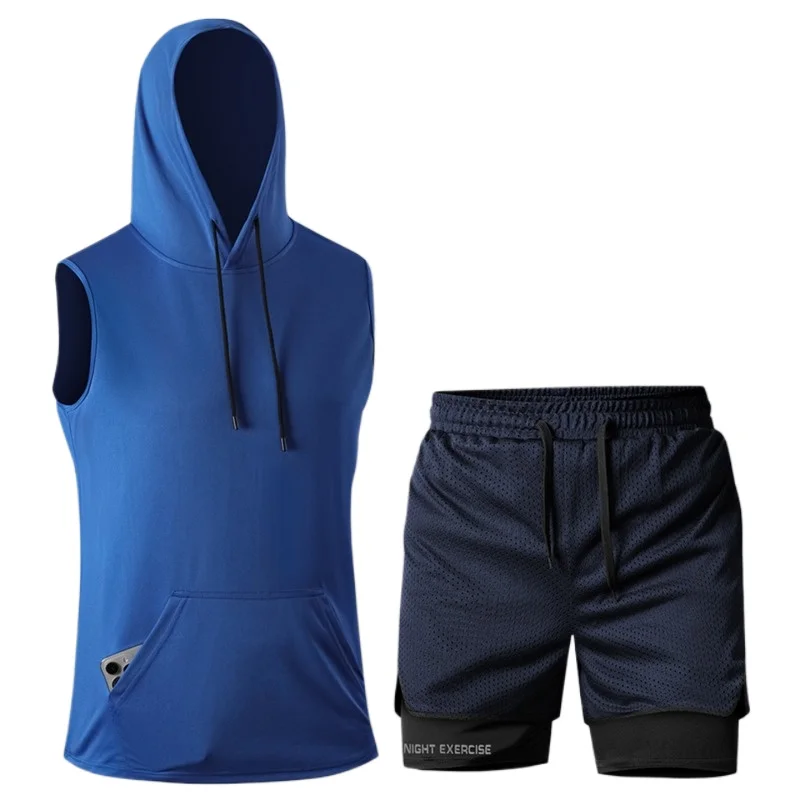 Summer 2-Piece Workout Set Hooded Sleeveless Tank & Shorts Gym Running Fitness Breathable Quick-Dry Sports Sets