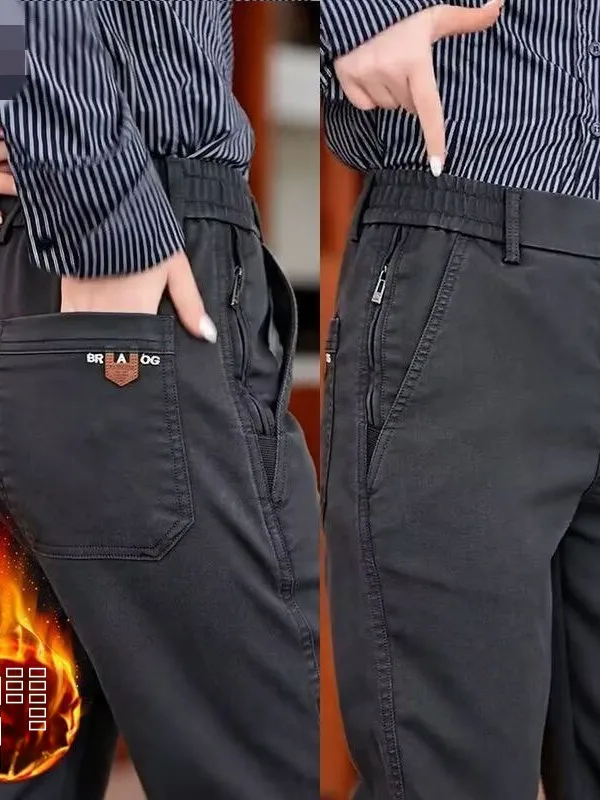 

Men's Casual Straight Leg Pants Winter Autumn Fce Lined Zipper keted Comfortable Fit Polyester Fiber Non-Stretchy