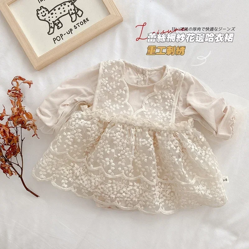 

0-2Years Princess Newborn Baby Girl Dress Romper Long Sleeve Lace Embroidery Skirted Jumpsuit One-Pieces Birthday Party Clothes