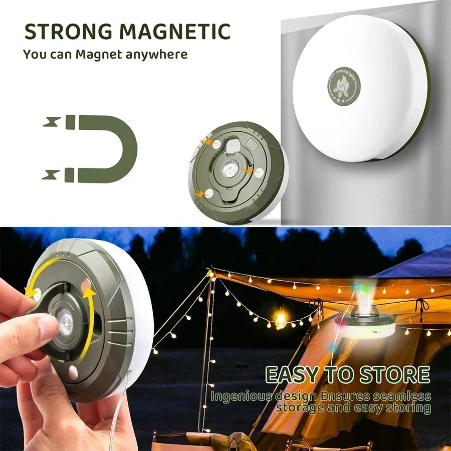 Solar USB Rechargeable LED Tape Measure String Lights RGB Warm Color Lights Picnic Camping Lights 10M Restaurant Tent Decoration