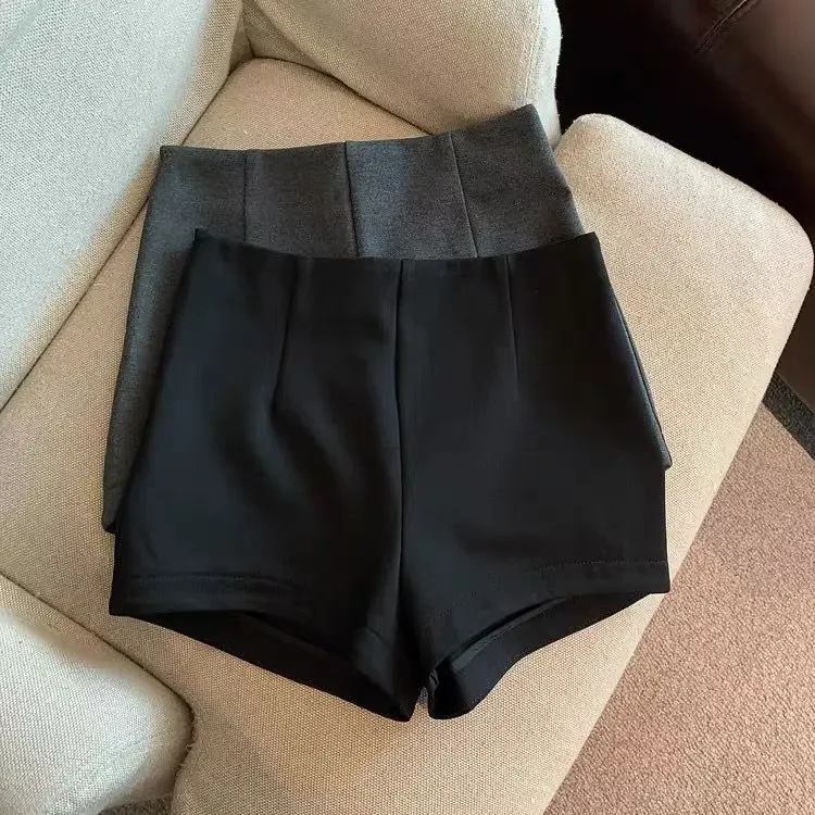 

Новые тонкие широкие шорты с высокой талией Femme Y2k, короткие брюки, женские черные, серые костюмы, Pantalones Cortos De Mujer, осень